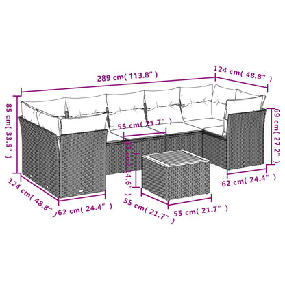 8-tlg. Garten-Sofagarnitur mit Kissen Grau Poly Rattan - Pazzar.ch