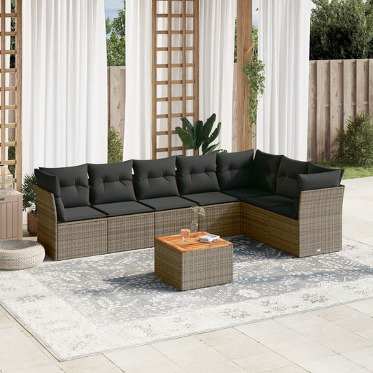 8-tlg. Garten-Sofagarnitur mit Kissen Grau Poly Rattan - Pazzar.ch