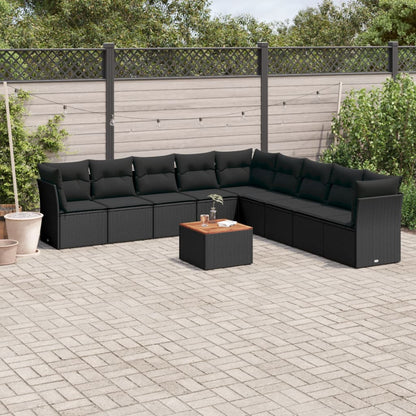 10-tlg. Garten-Sofagarnitur mit Kissen Schwarz Poly Rattan - Pazzar.ch