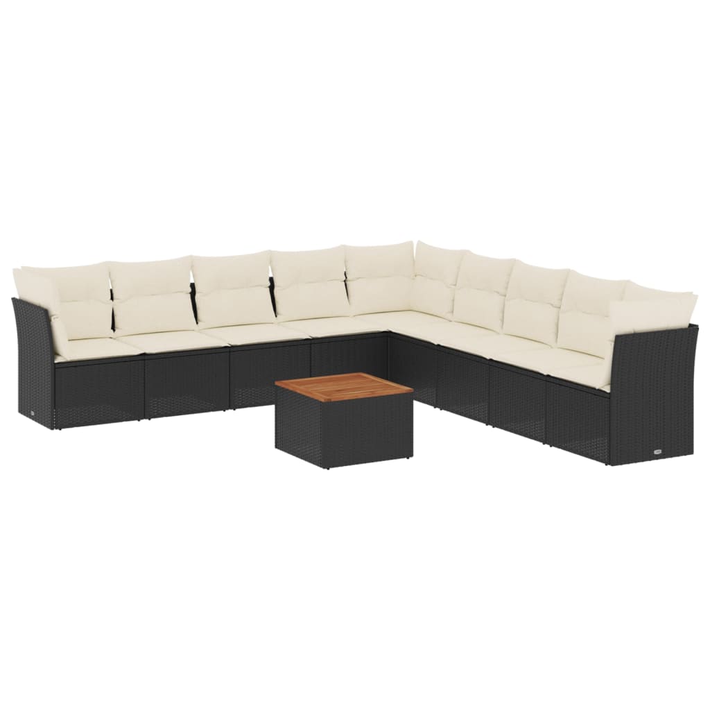 10-tlg. Garten-Sofagarnitur mit Kissen Schwarz Poly Rattan - Pazzar.ch