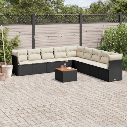 10-tlg. Garten-Sofagarnitur mit Kissen Schwarz Poly Rattan - Pazzar.ch