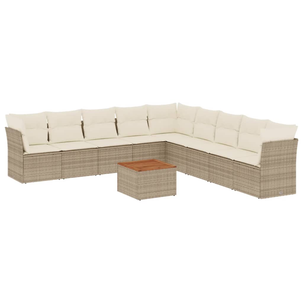 10-tlg. Garten-Sofagarnitur mit Kissen Beige Poly Rattan - Pazzar.ch