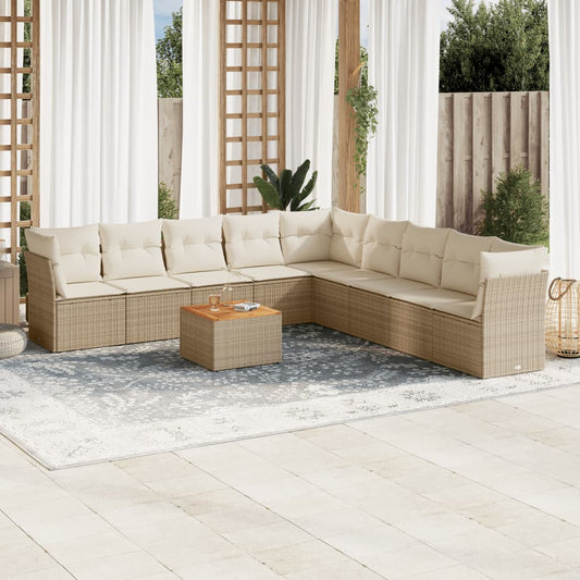 10-tlg. Garten-Sofagarnitur mit Kissen Beige Poly Rattan - Pazzar.ch