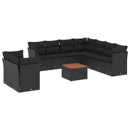 10-tlg. Garten-Sofagarnitur mit Kissen Schwarz Poly Rattan - Pazzar.ch