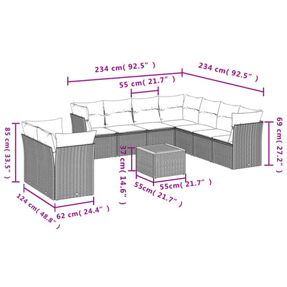 10-tlg. Garten-Sofagarnitur mit Kissen Schwarz Poly Rattan - Pazzar.ch