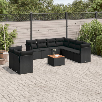 10-tlg. Garten-Sofagarnitur mit Kissen Schwarz Poly Rattan - Pazzar.ch