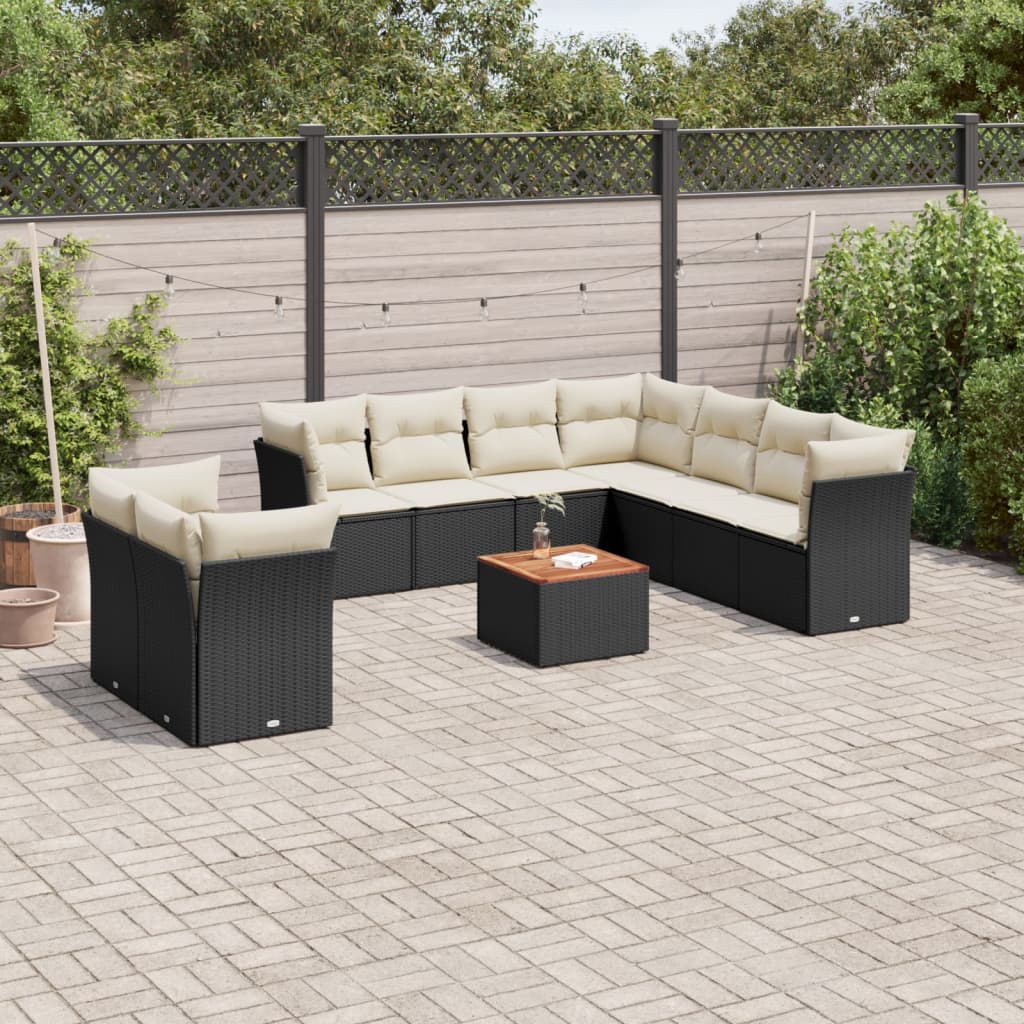 10-tlg. Garten-Sofagarnitur mit Kissen Schwarz Poly Rattan - Pazzar.ch