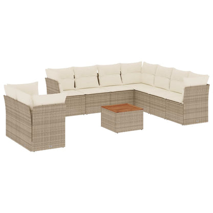 10-tlg. Garten-Sofagarnitur mit Kissen Beige Poly Rattan - Pazzar.ch