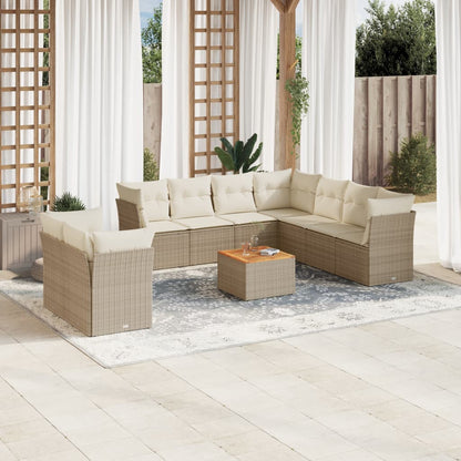 10-tlg. Garten-Sofagarnitur mit Kissen Beige Poly Rattan - Pazzar.ch