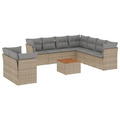 10-tlg. Garten-Sofagarnitur mit Kissen Beige Poly Rattan - Pazzar.ch