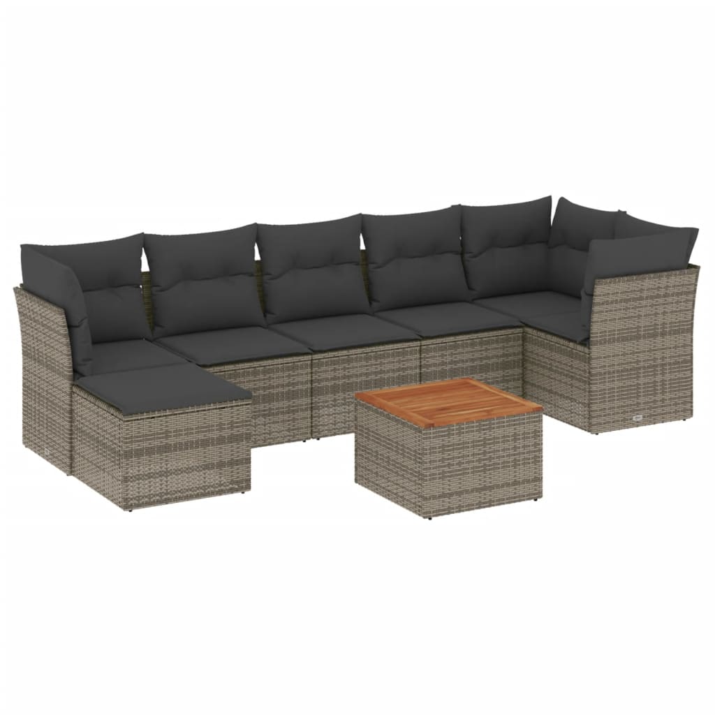 8-tlg. Garten-Sofagarnitur mit Kissen Grau Poly Rattan - Pazzar.ch