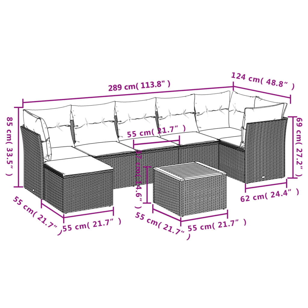8-tlg. Garten-Sofagarnitur mit Kissen Grau Poly Rattan - Pazzar.ch