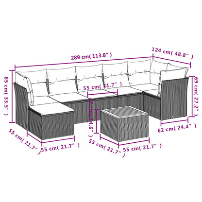 8-tlg. Garten-Sofagarnitur mit Kissen Grau Poly Rattan - Pazzar.ch