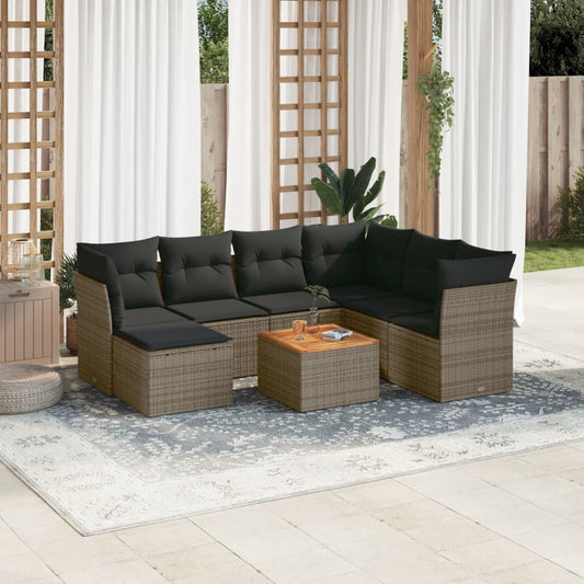 8-tlg. Garten-Sofagarnitur mit Kissen Grau Poly Rattan - Pazzar.ch