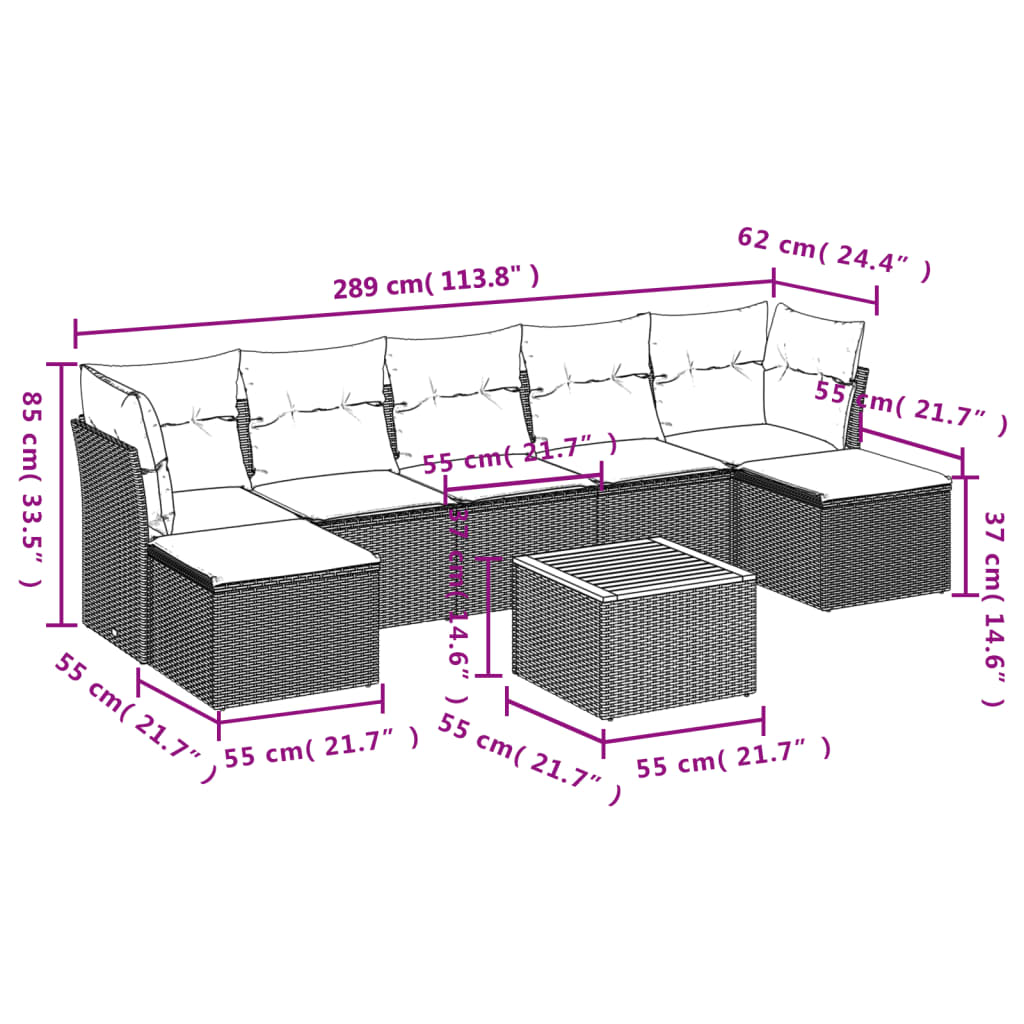 8-tlg. Garten-Sofagarnitur mit Kissen Grau Poly Rattan - Pazzar.ch