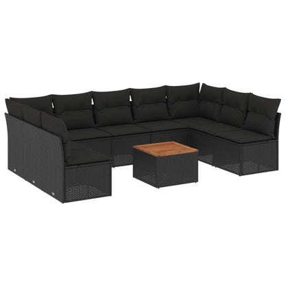 10-tlg. Garten-Sofagarnitur mit Kissen Schwarz Poly Rattan - Pazzar.ch