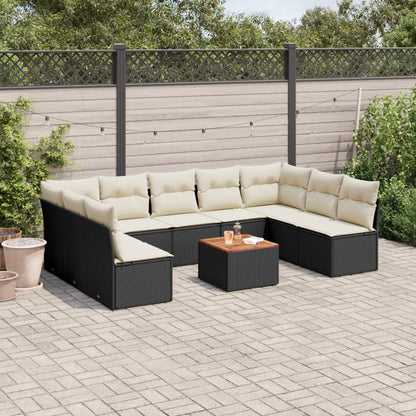 10-tlg. Garten-Sofagarnitur mit Kissen Schwarz Poly Rattan - Pazzar.ch