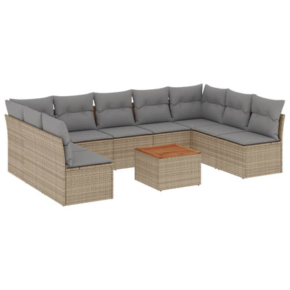 10-tlg. Garten-Sofagarnitur mit Kissen Beige Poly Rattan - Pazzar.ch