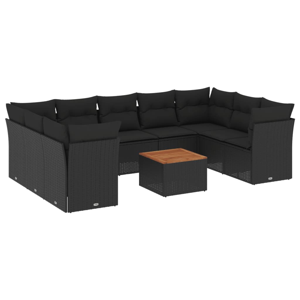 10-tlg. Garten-Sofagarnitur mit Kissen Schwarz Poly Rattan - Pazzar.ch