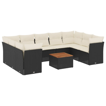 10-tlg. Garten-Sofagarnitur mit Kissen Schwarz Poly Rattan - Pazzar.ch