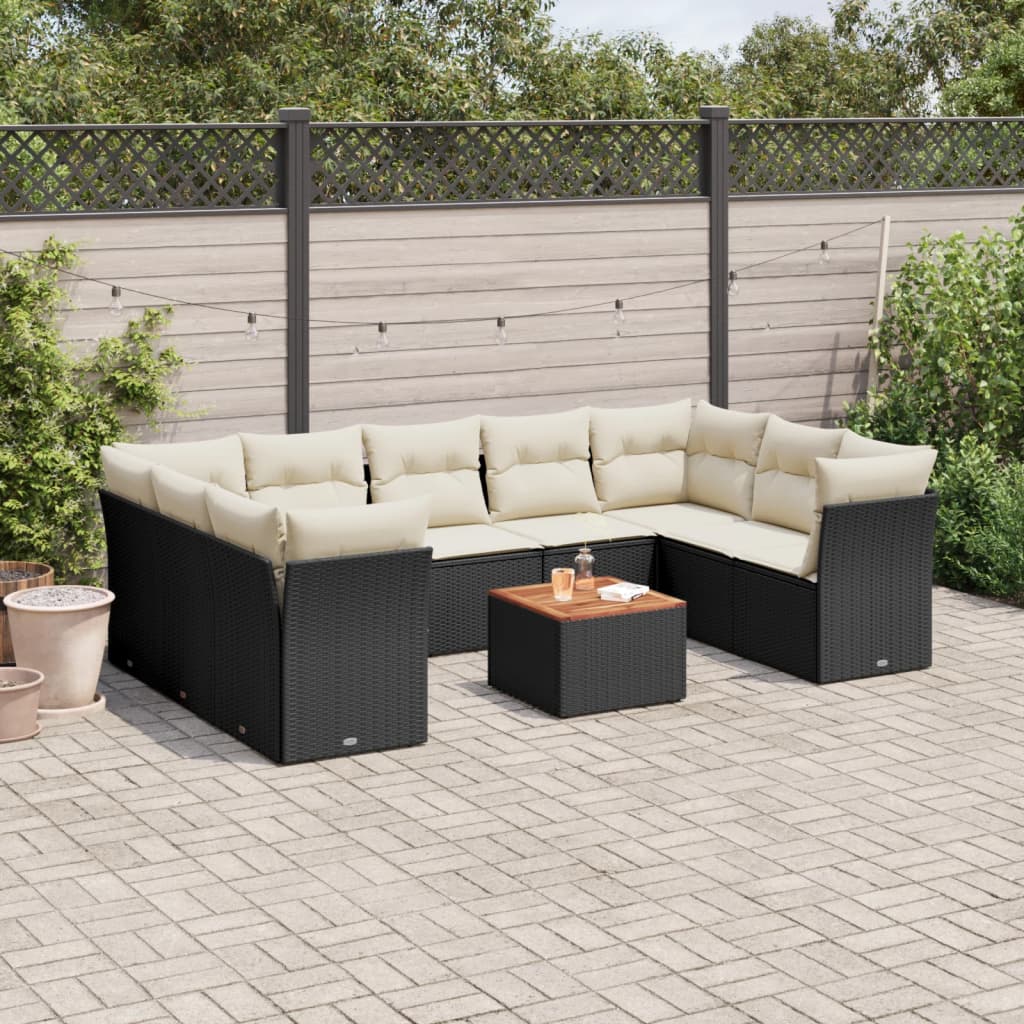 10-tlg. Garten-Sofagarnitur mit Kissen Schwarz Poly Rattan - Pazzar.ch