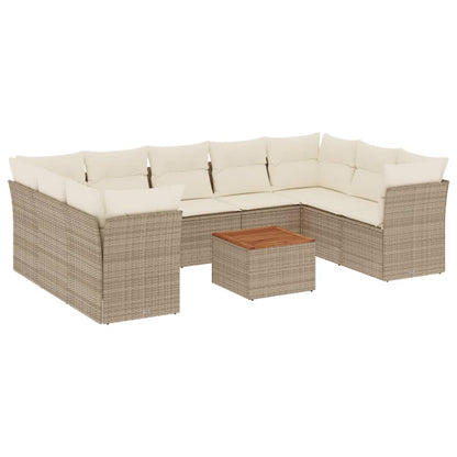 10-tlg. Garten-Sofagarnitur mit Kissen Beige Poly Rattan - Pazzar.ch