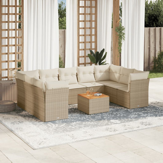 10-tlg. Garten-Sofagarnitur mit Kissen Beige Poly Rattan - Pazzar.ch