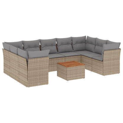 10-tlg. Garten-Sofagarnitur mit Kissen Beige Poly Rattan - Pazzar.ch