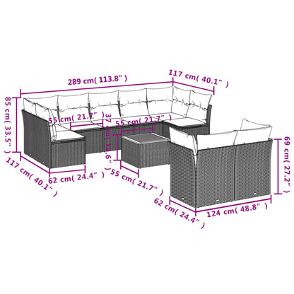 10-tlg. Garten-Sofagarnitur mit Kissen Schwarz Poly Rattan - Pazzar.ch