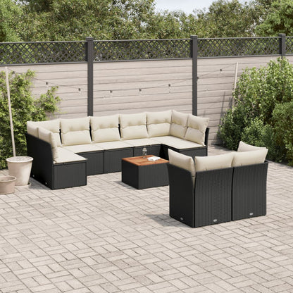 10-tlg. Garten-Sofagarnitur mit Kissen Schwarz Poly Rattan - Pazzar.ch