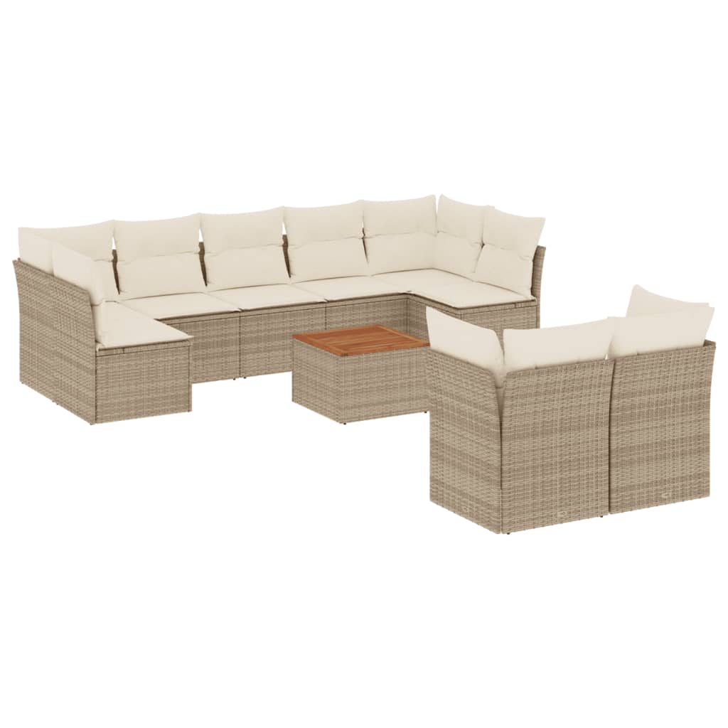 10-tlg. Garten-Sofagarnitur mit Kissen Beige Poly Rattan - Pazzar.ch