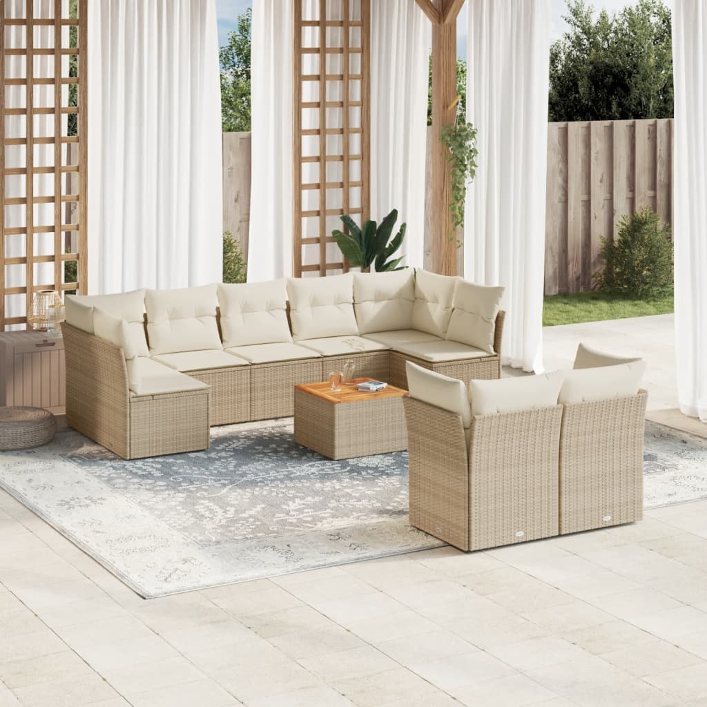 10-tlg. Garten-Sofagarnitur mit Kissen Beige Poly Rattan - Pazzar.ch