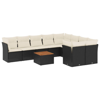 10-tlg. Garten-Sofagarnitur mit Kissen Schwarz Poly Rattan - Pazzar.ch