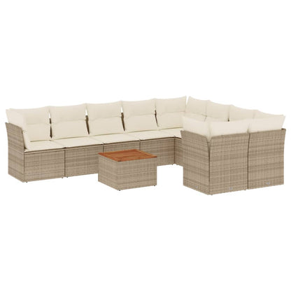 10-tlg. Garten-Sofagarnitur mit Kissen Beige Poly Rattan - Pazzar.ch