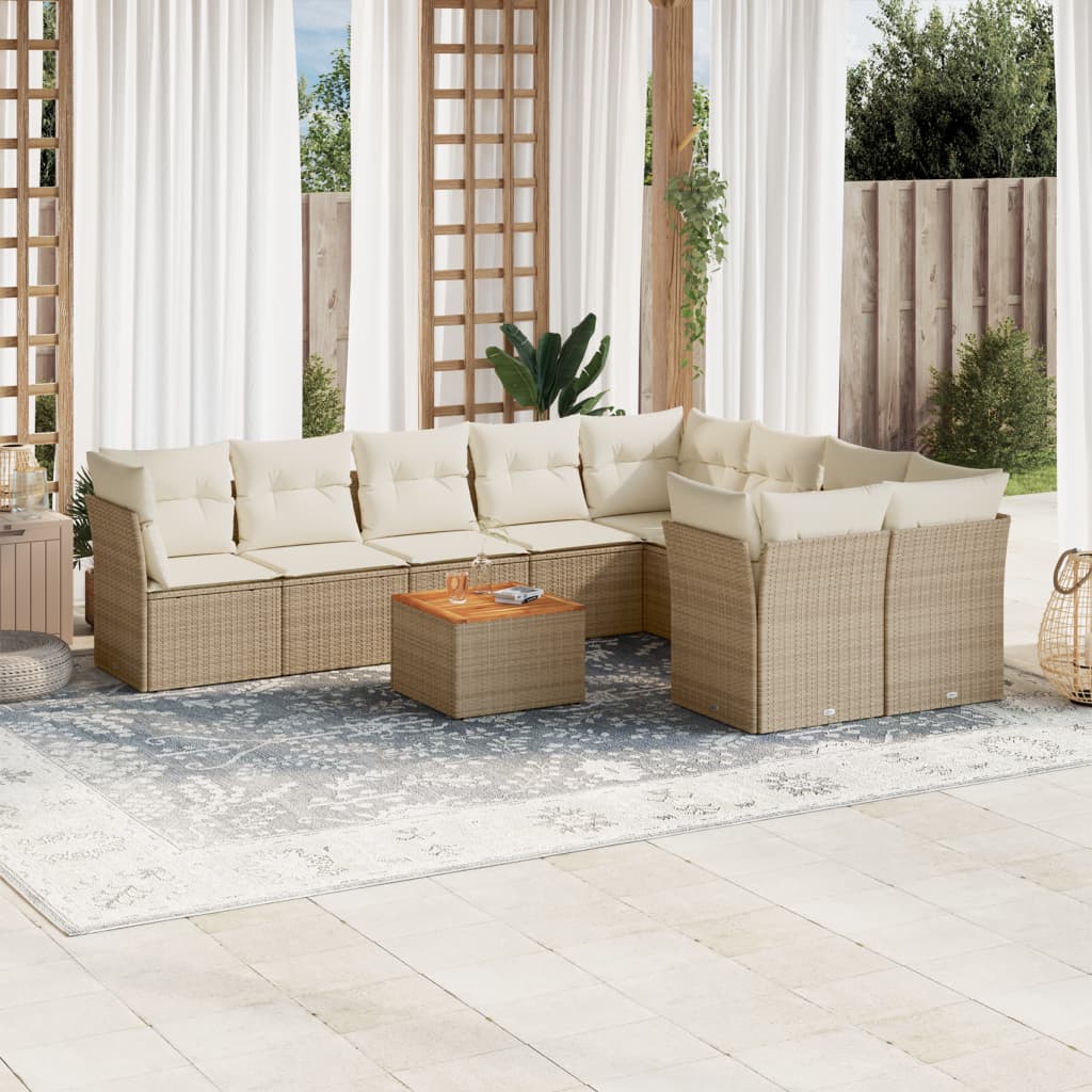 10-tlg. Garten-Sofagarnitur mit Kissen Beige Poly Rattan - Pazzar.ch