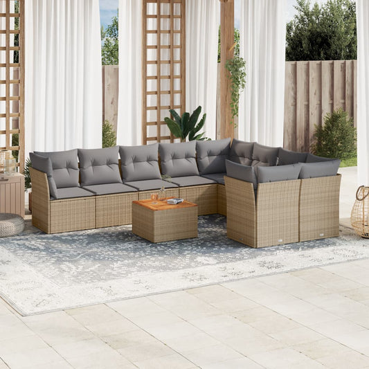 10-tlg. Garten-Sofagarnitur mit Kissen Beige Poly Rattan - Pazzar.ch