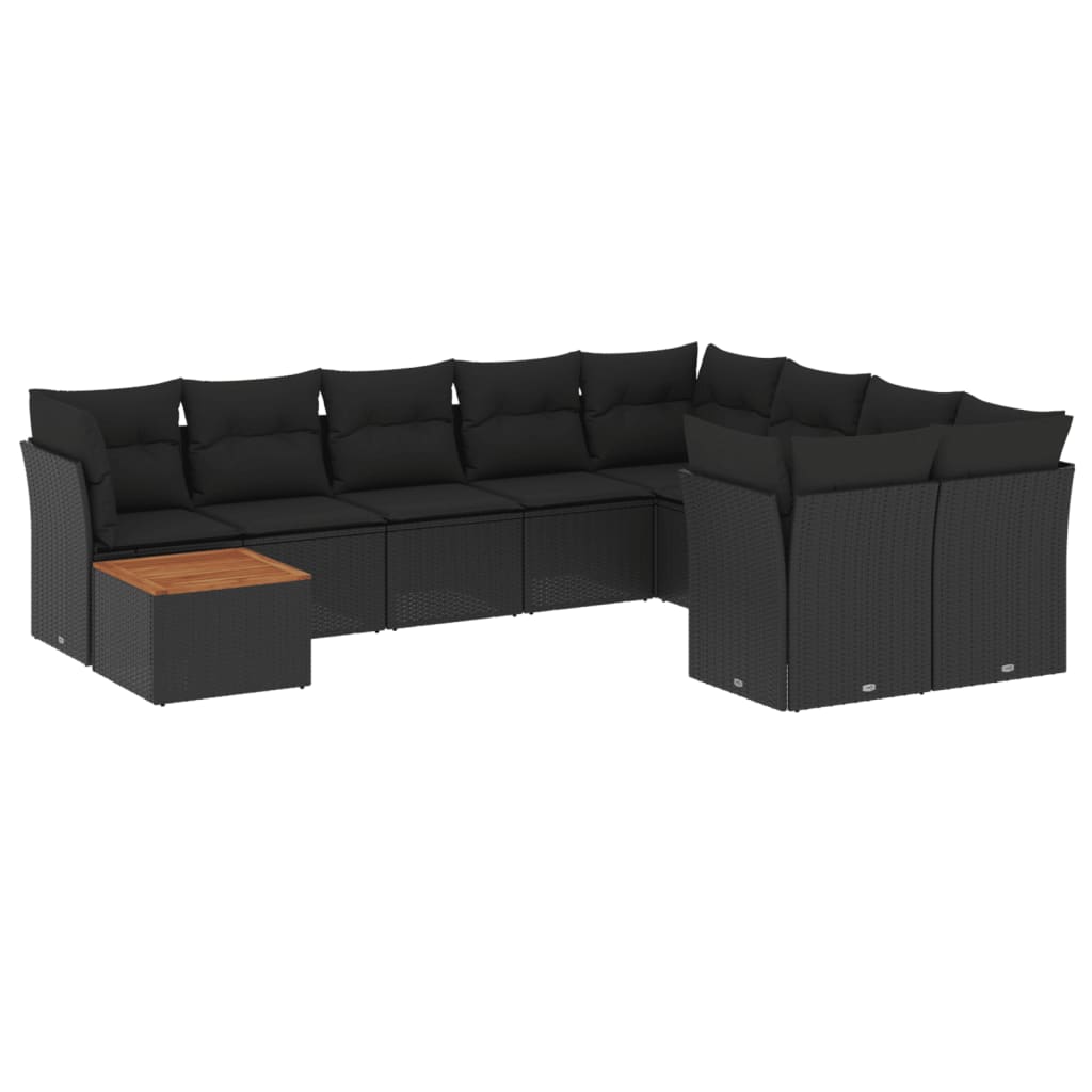 10-tlg. Garten-Sofagarnitur mit Kissen Schwarz Poly Rattan