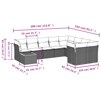 10-tlg. Garten-Sofagarnitur mit Kissen Schwarz Poly Rattan - Pazzar.ch