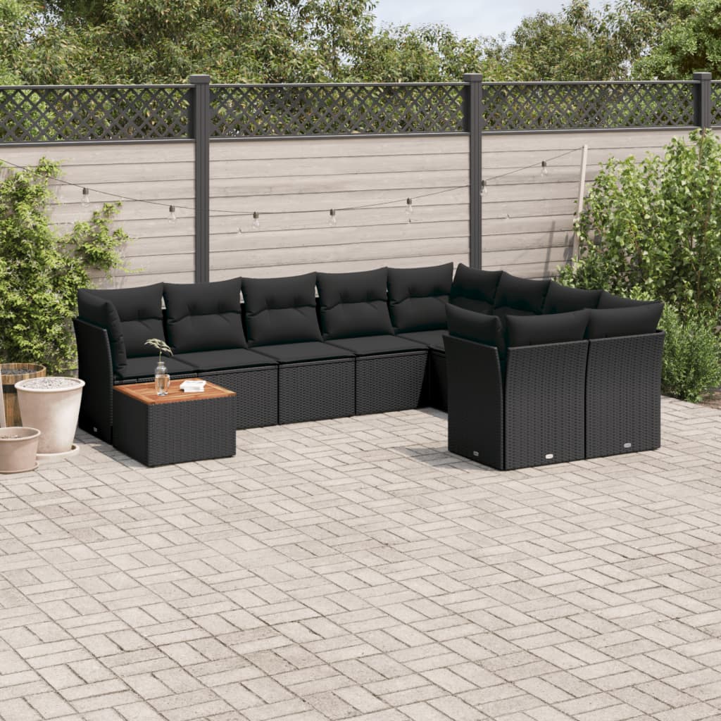 10-tlg. Garten-Sofagarnitur mit Kissen Schwarz Poly Rattan - Pazzar.ch