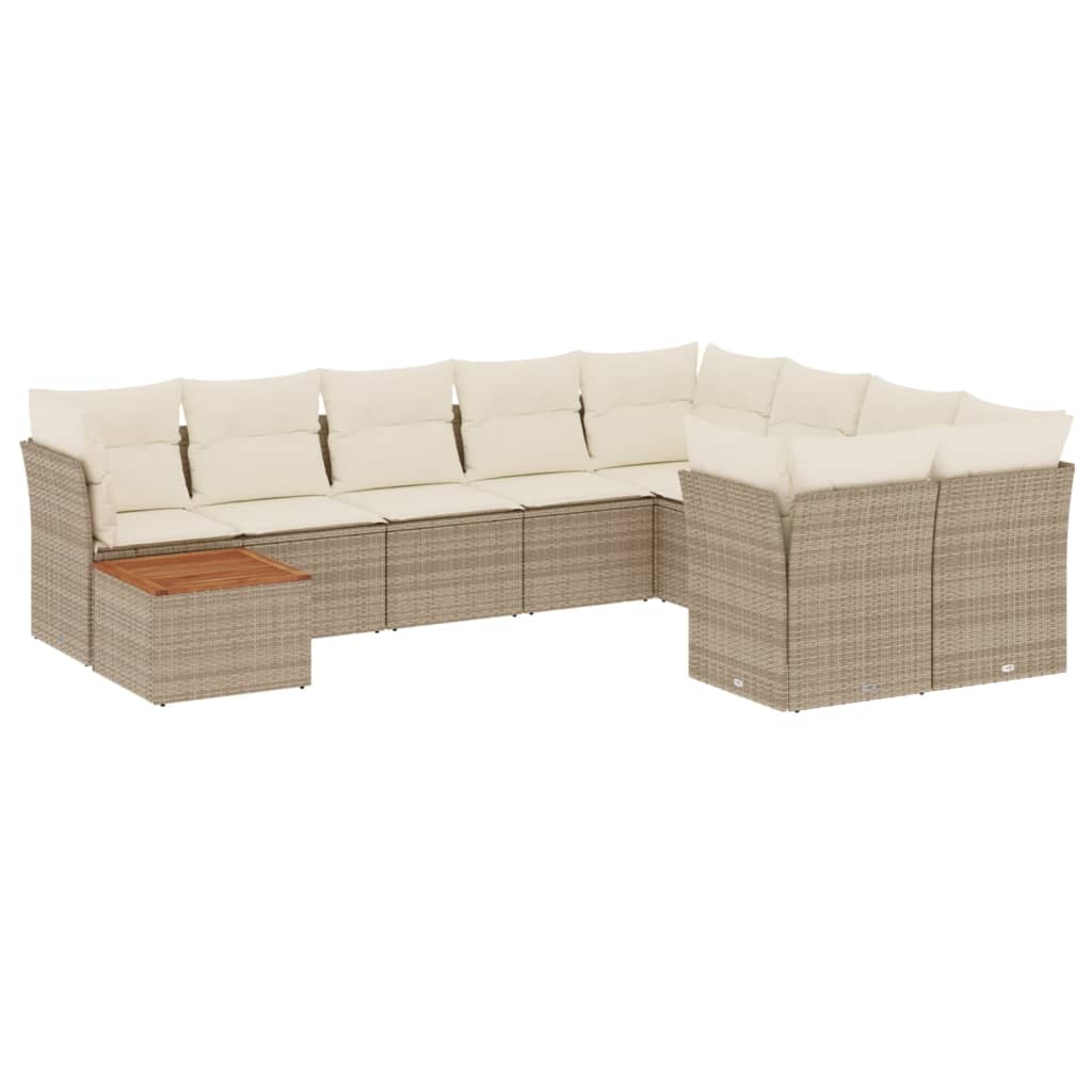 10-tlg. Garten-Sofagarnitur mit Kissen Beige Poly Rattan - Pazzar.ch