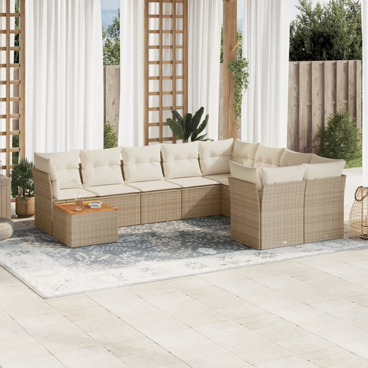 10-tlg. Garten-Sofagarnitur mit Kissen Beige Poly Rattan - Pazzar.ch