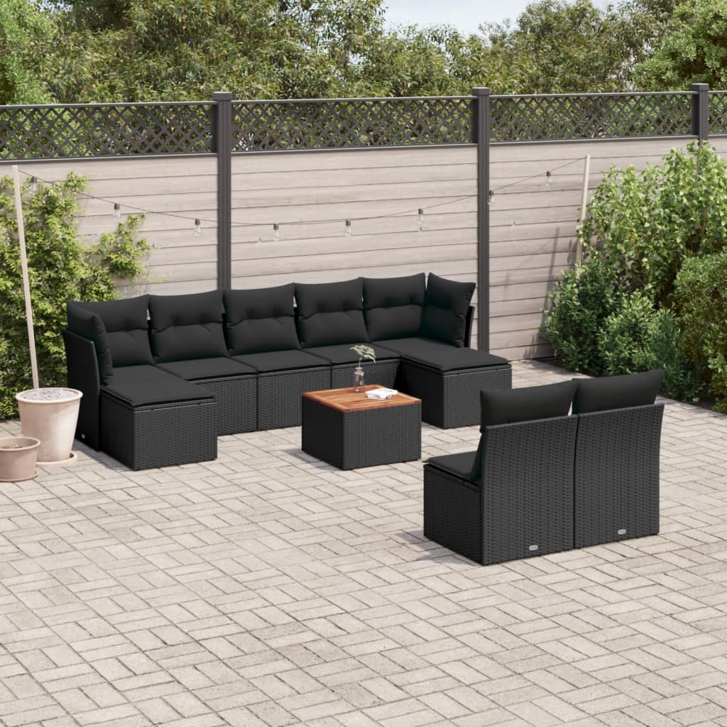 10-tlg. Garten-Sofagarnitur mit Kissen Schwarz Poly Rattan - Pazzar.ch