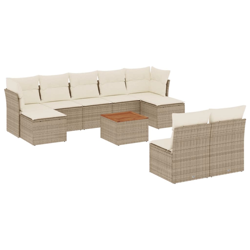 10-tlg. Garten-Sofagarnitur mit Kissen Beige Poly Rattan - Pazzar.ch