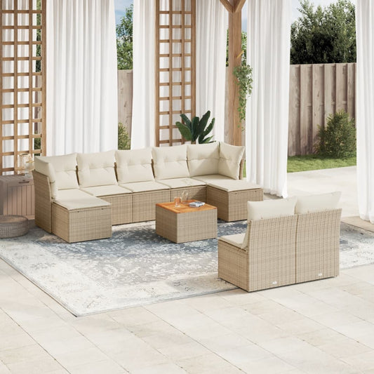 10-tlg. Garten-Sofagarnitur mit Kissen Beige Poly Rattan - Pazzar.ch