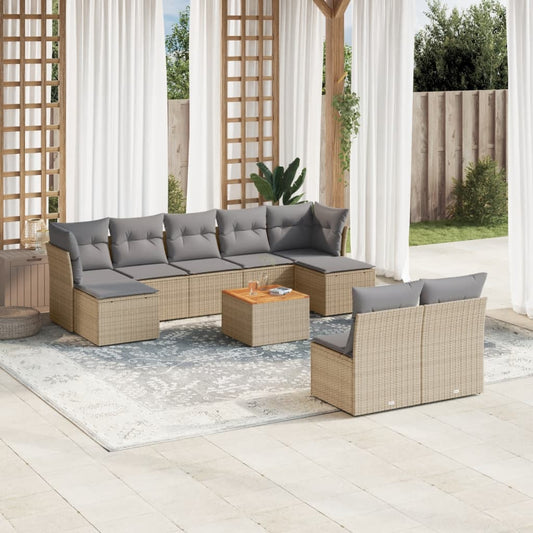 10-tlg. Garten-Sofagarnitur mit Kissen Beige Poly Rattan - Pazzar.ch