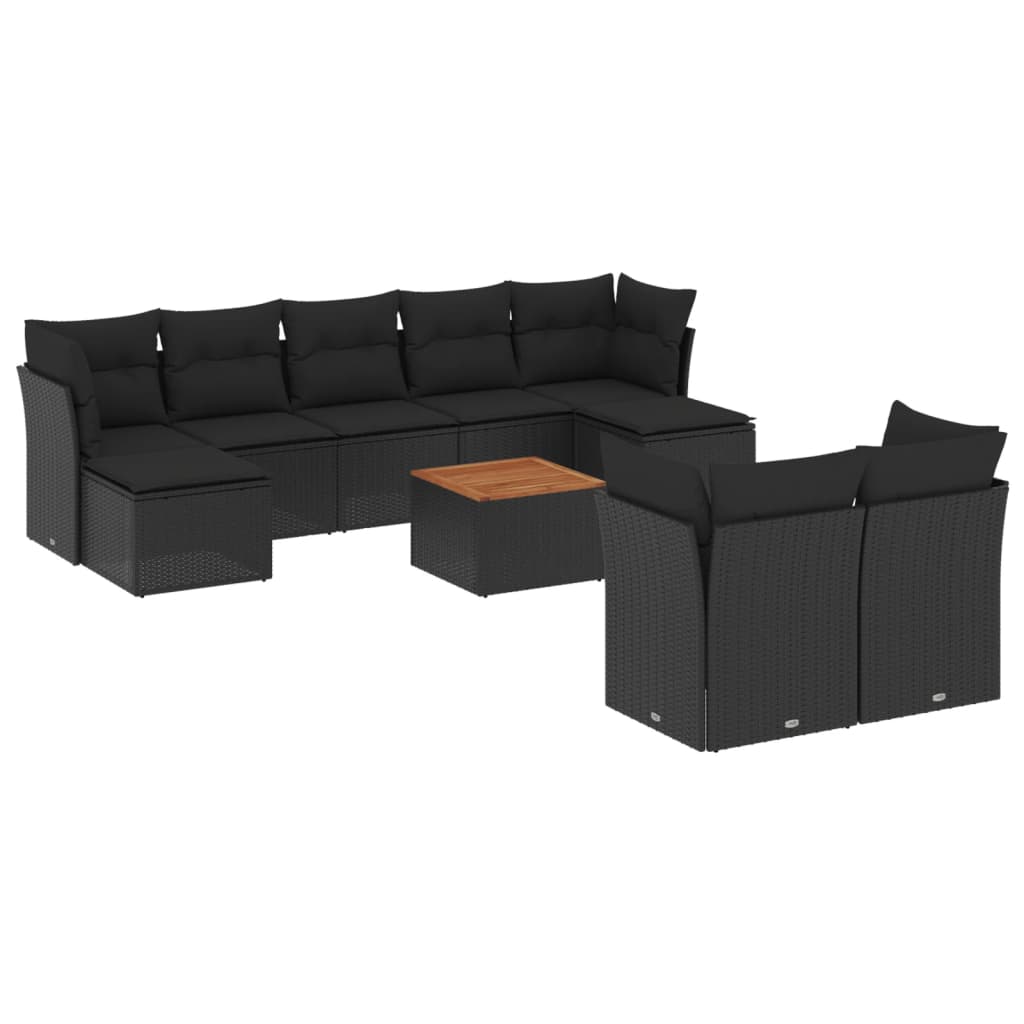 10-tlg. Garten-Sofagarnitur mit Kissen Schwarz Poly Rattan - Pazzar.ch