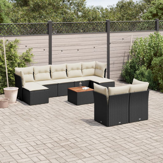 10-tlg. Garten-Sofagarnitur mit Kissen Schwarz Poly Rattan - Pazzar.ch