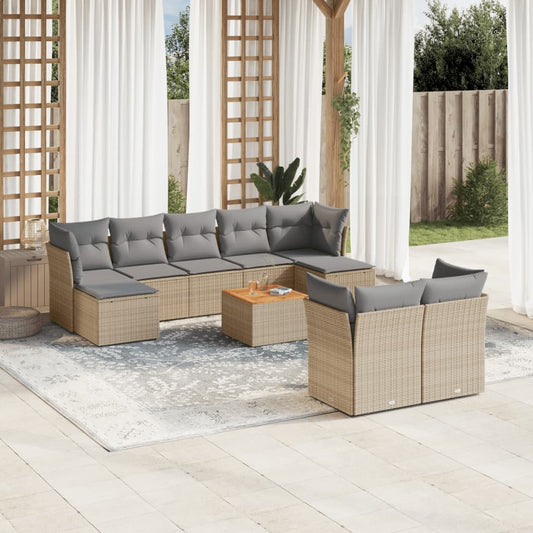 10-tlg. Garten-Sofagarnitur mit Kissen Beige Poly Rattan - Pazzar.ch