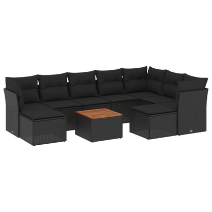 10-tlg. Garten-Sofagarnitur mit Kissen Schwarz Poly Rattan - Pazzar.ch