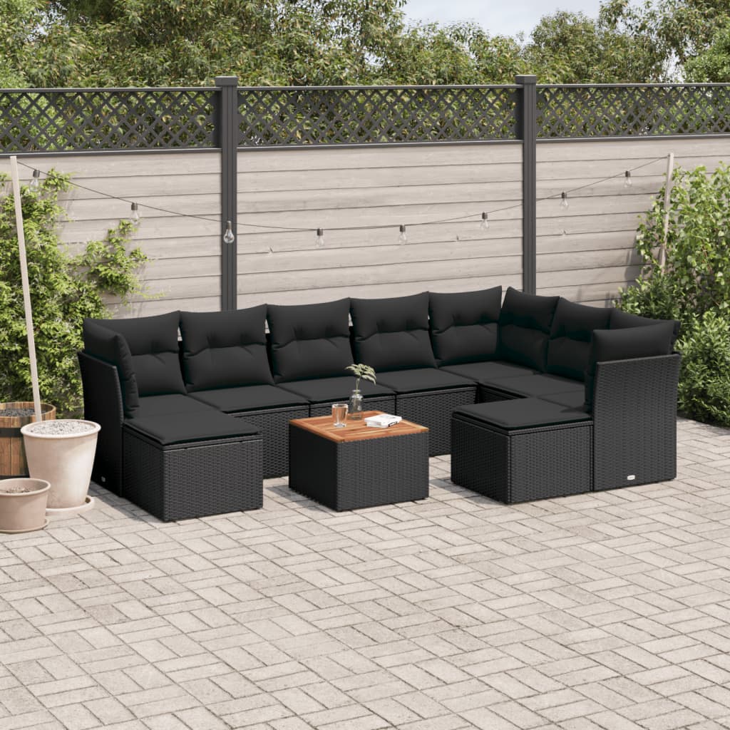 10-tlg. Garten-Sofagarnitur mit Kissen Schwarz Poly Rattan - Pazzar.ch